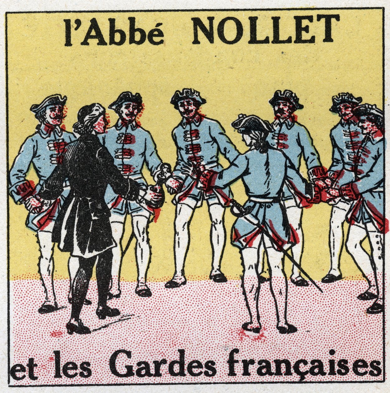 Electric capacitors: concussion caused by capacitors. Experience of the bottle of Leiden by Abbe Jean Antoine Nollet (Jean-Antoine) (1700-1770), French physicist at Versailles, where 180 guards were struck at the same time in 1746. Anonymous illustration f av Anonymous Anonymous