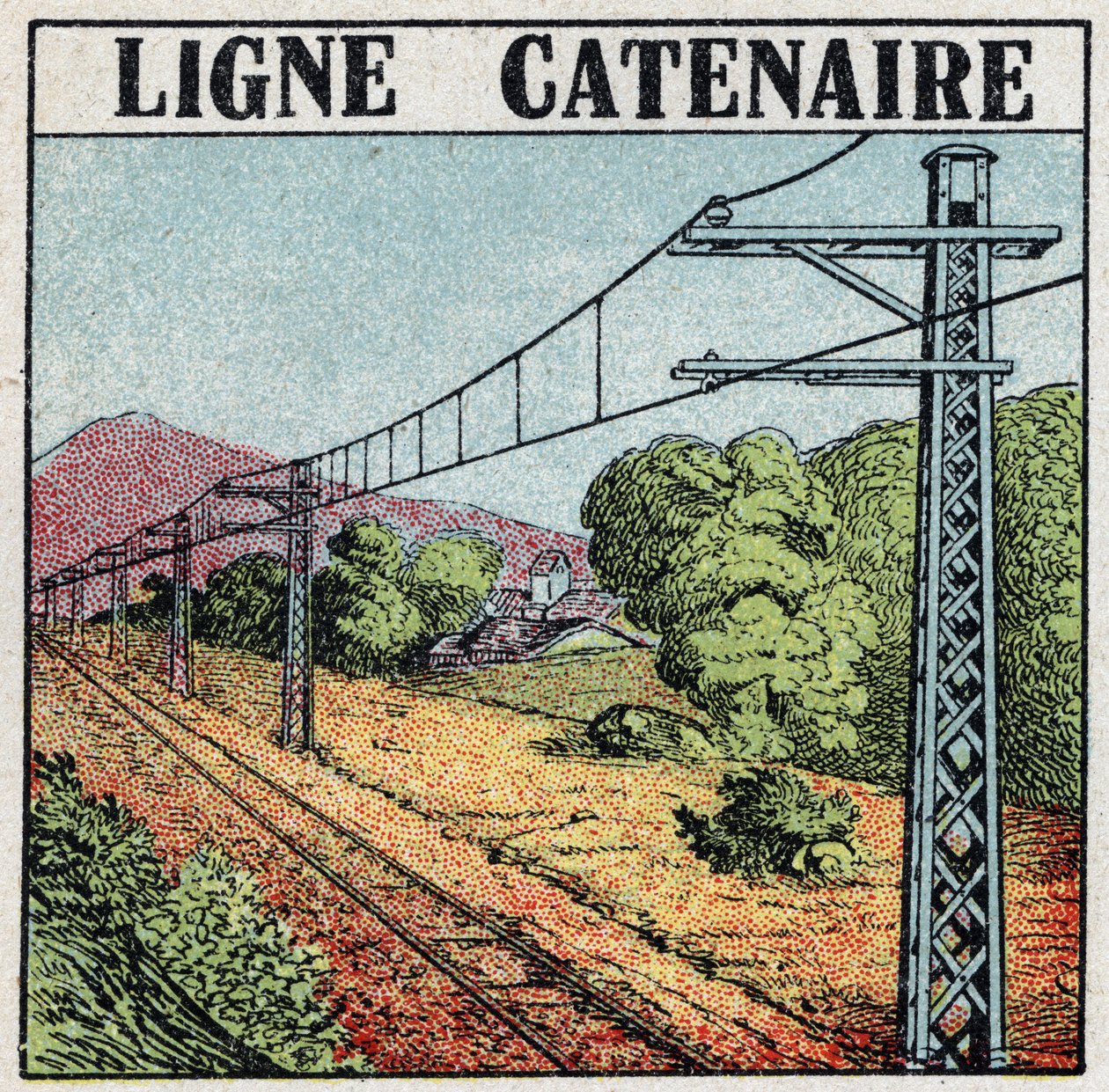 Elektriske jernbaner: Catennial-linje. Anonym illustrasjon av 1925. Privat samling. av Anonymous Anonymous