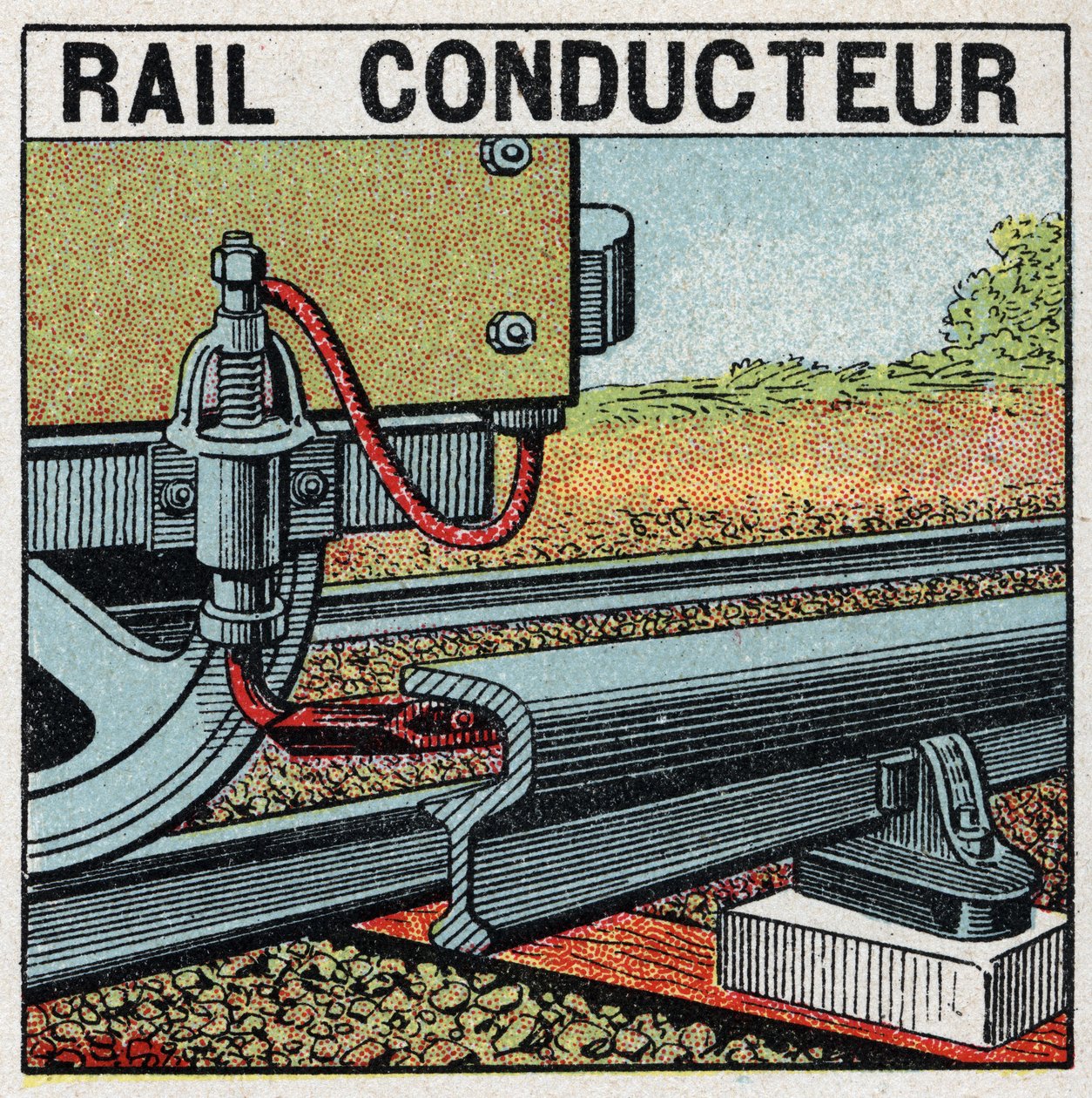 Electric railways: conductive rail. Anonymous illustration of 1925. Private collection. av Anonymous Anonymous