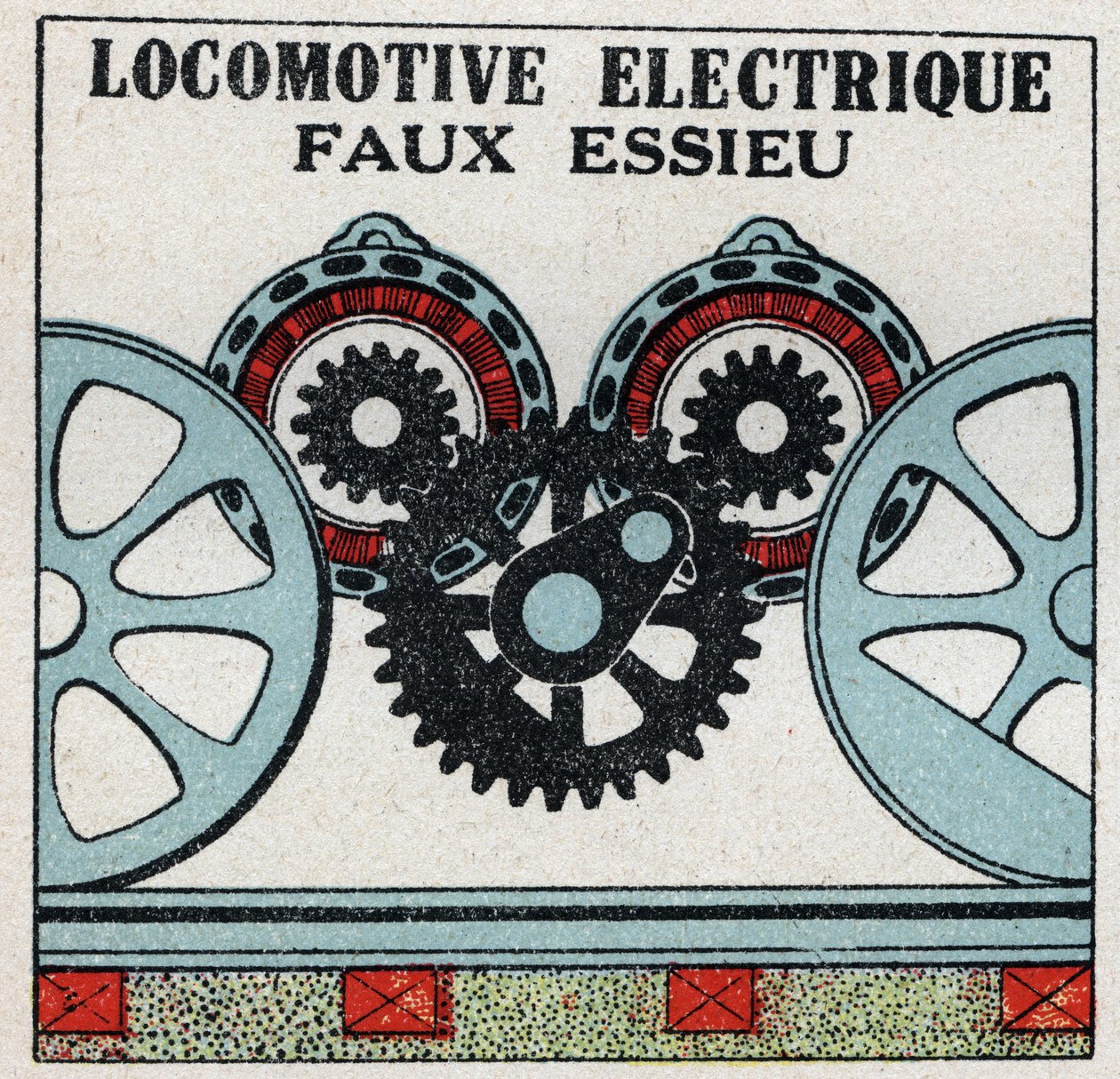 Elektriske jernbaner: falsk aksel på et elektrisk lokomotiv. Anonym illustrasjon fra 1925. Privat samling. av Anonymous Anonymous