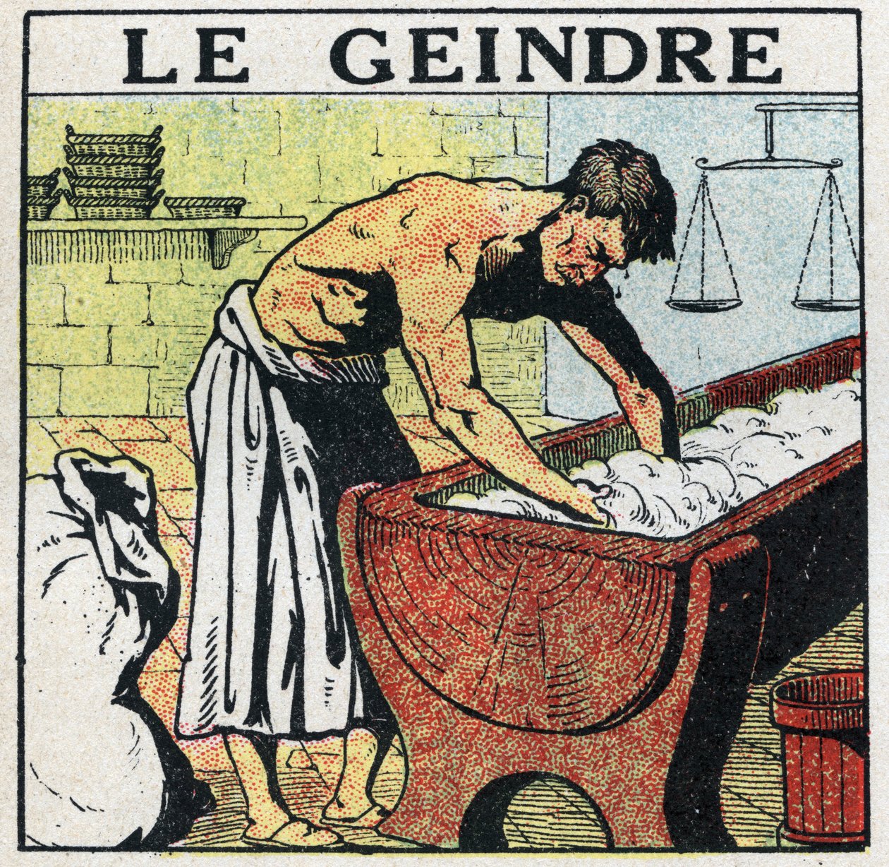Electric tools: the whining or the assistant of the baker whose metier was to peel the pulp before the invention of electric petrins. Anonymous illustration from 1925. Private collection. av Anonymous Anonymous