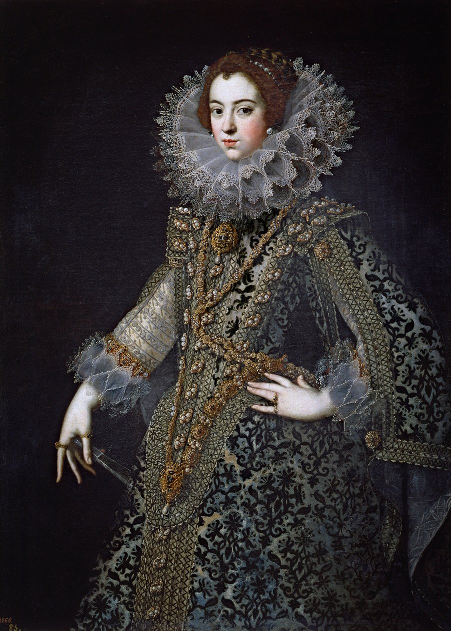 Elisabeth de France, også kalt Elisabeth de Bourbon - Portrett av Elisabeth av Frankrike (1602-1644), dronningkonsort av Spania av Anonymous, ca. 1620 - Olje på lerret av Anonymous Anonymous