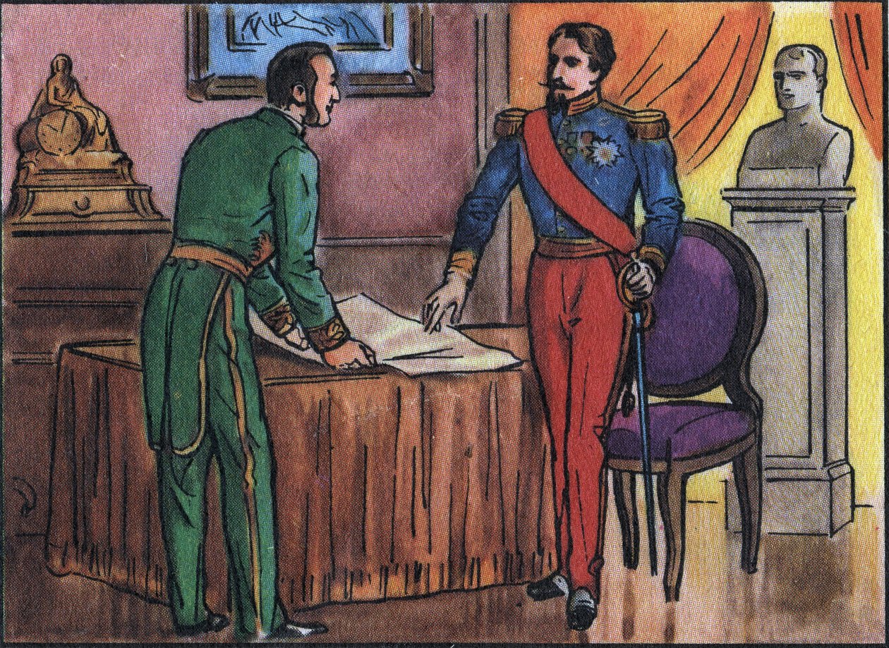 Keiser Napoleon III (1808-1873) med baron Georges Haussmann (1809-1891) Anonym illustrasjon i samlingen av suverene og statsoverhoder i Frankrike". Det 20. århundre. Privat samling. av Anonymous Anonymous