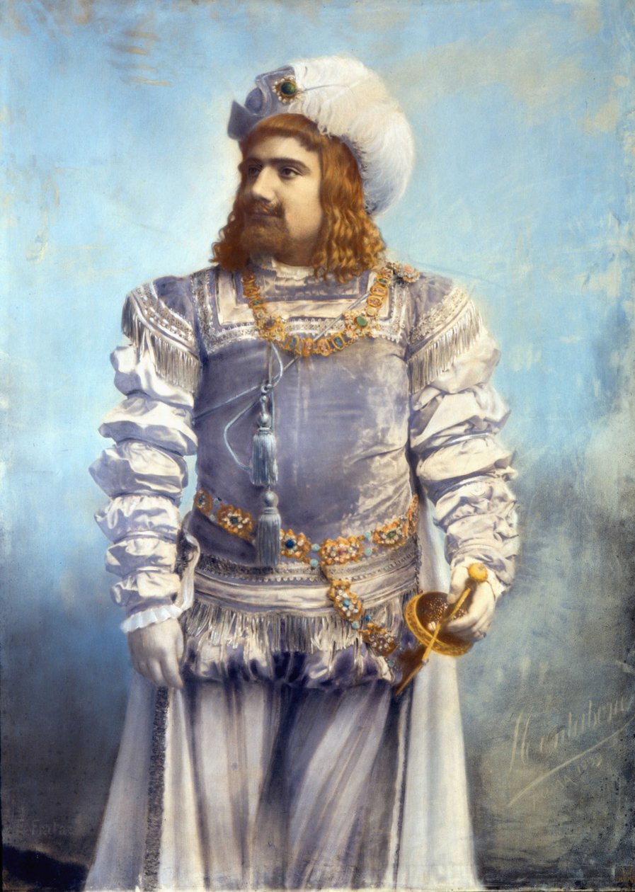 Enrico Caruso (1873-1921), italiensk tenor i rollen som Faust i Mephistophele (Mephistopheles (Mephisto) av Arrigo (eller Enrico) Boito Håndfarget foto. Roma av Anonymous Anonymous