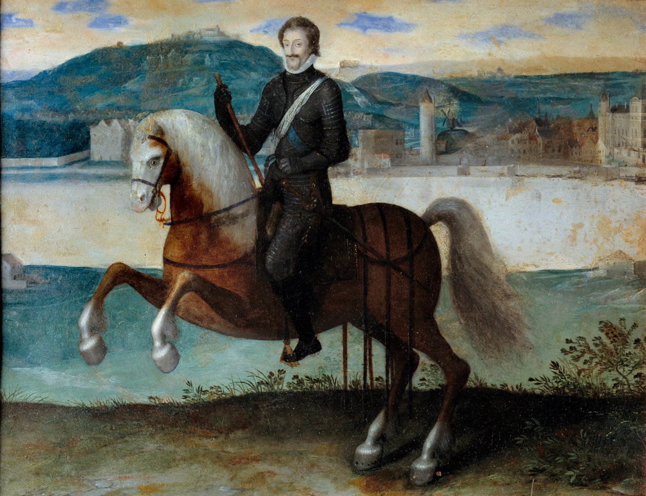 Rytterportrett av Henri IV (1553-1610) foran Paris (1594). Anonymt maleri. h s/kobber. Mål: 0,25 x 0,31m. Paris, Musee Carnavalet av Anonymous Anonymous