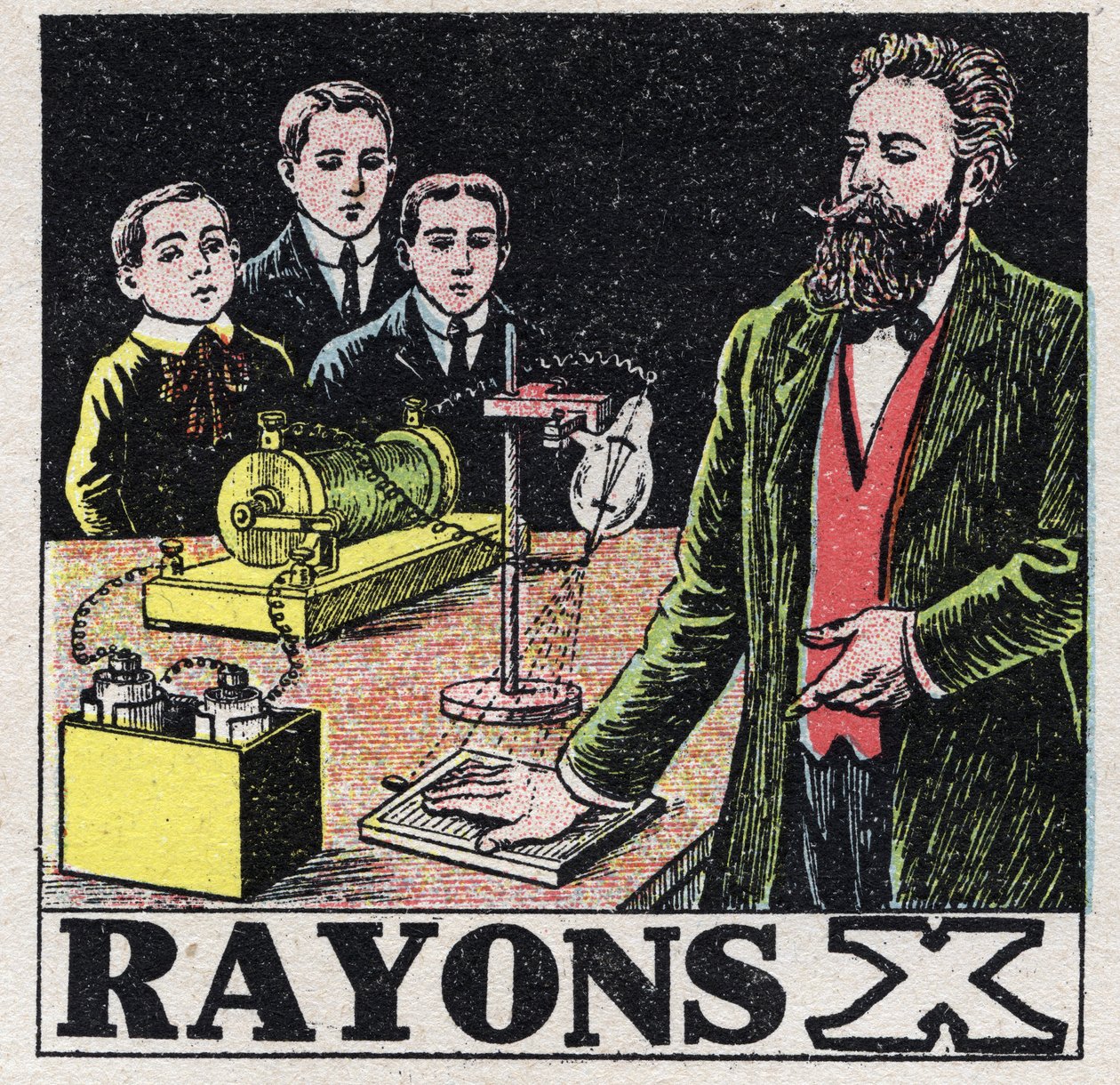Eter (materiale): røntgenstråler oppdaget av den tyske fysikeren Wilhelm Conrad Roentgen eller Roentgen (1845-1923). Anonym illustrasjon fra 1925. Privat samling. av Anonymous Anonymous