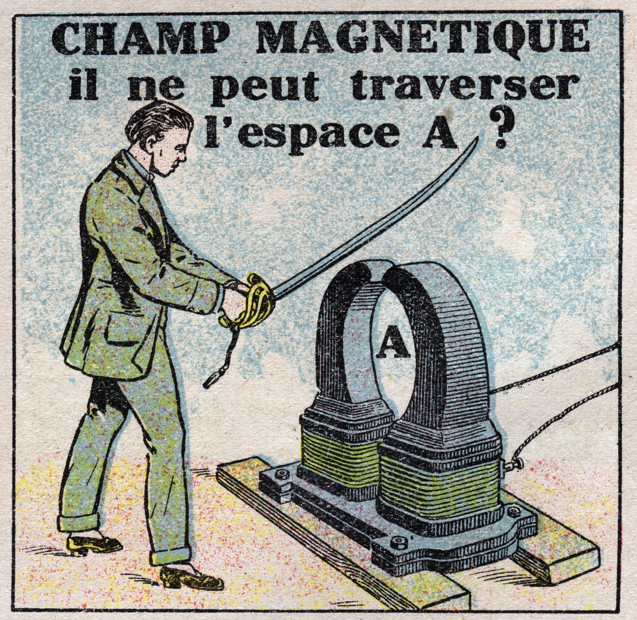 Eter (materiale): magnetisk felt. Kan han ikke krysse mellomrom A? Anonym illustrasjon fra 1925. Privat samling. av Anonymous Anonymous