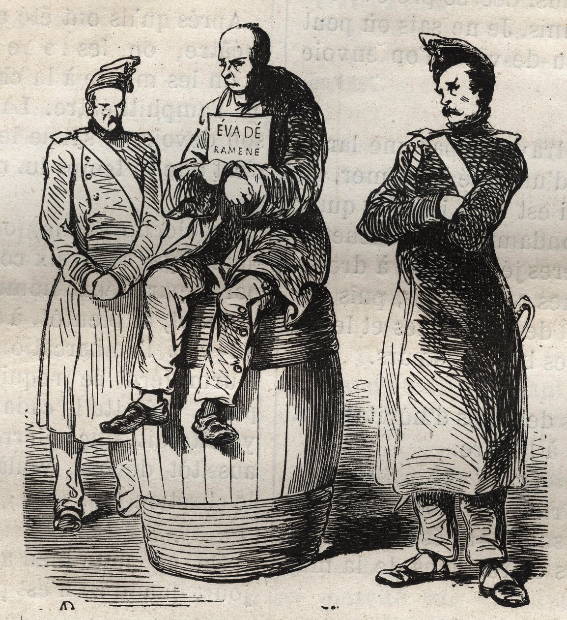 Utstilling av en tvungen unndragelse (Evade returnerte) i Toulon-fengselet på 1800-tallet. Gravering i «Fangernes historie fra deres skapelse til i dag» (1877) av Pierre Zaccone (1817-1895) (Colonia Penale - Straffekoloni). Privat samling. av Anonymous Anonymous