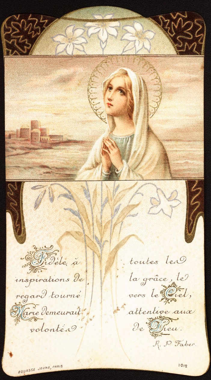 Fidele har alle inspirasjoner av nåde, blikket vender mot himmelen, Mary forble oppmerksomme på ønskene til Guds fromme bilde. Privatsamling fra 1900-tallet av Anonymous Anonymous