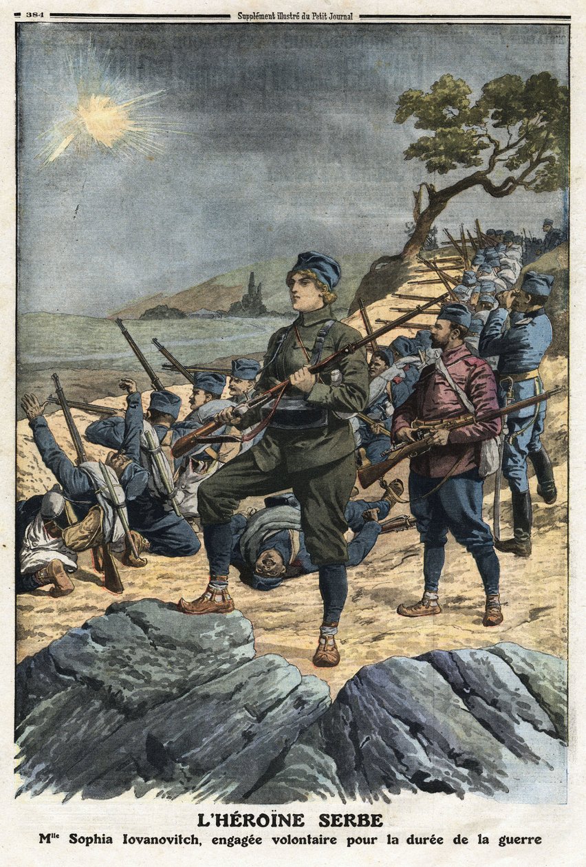 First Balkan War: portrait of Sophia Yovanovich, a young Serbian woman who volunteered against Turkey. Illustration taken from “” Le Petite Journal”” 01/12/1912 Private collection. av Anonymous Anonymous