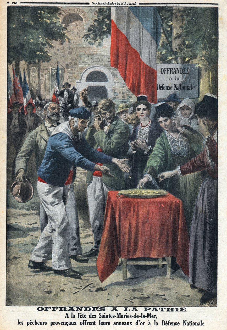 First World War 1914-1918 (War 14-18). At the fete des Saintes Maries de la Mer (Saintes-Maries-de-la-Mer) the sailors offered the nation the gold rings to finance aid to the national defence. In “” Le Petite Journal”, on 12/11/1916. Private Collection av Anonymous Anonymous