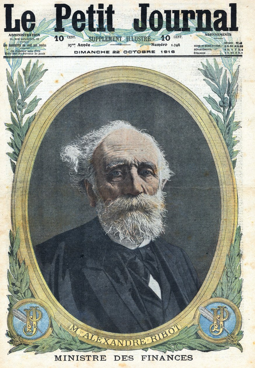 Første verdenskrig 1914-1918 (krig 14-18). Portrett av den franske finansministeren Alexandre Ribot (1842-1923). I "" Le Petite Journal"", 22.10.1916. Privat samling av Anonymous Anonymous