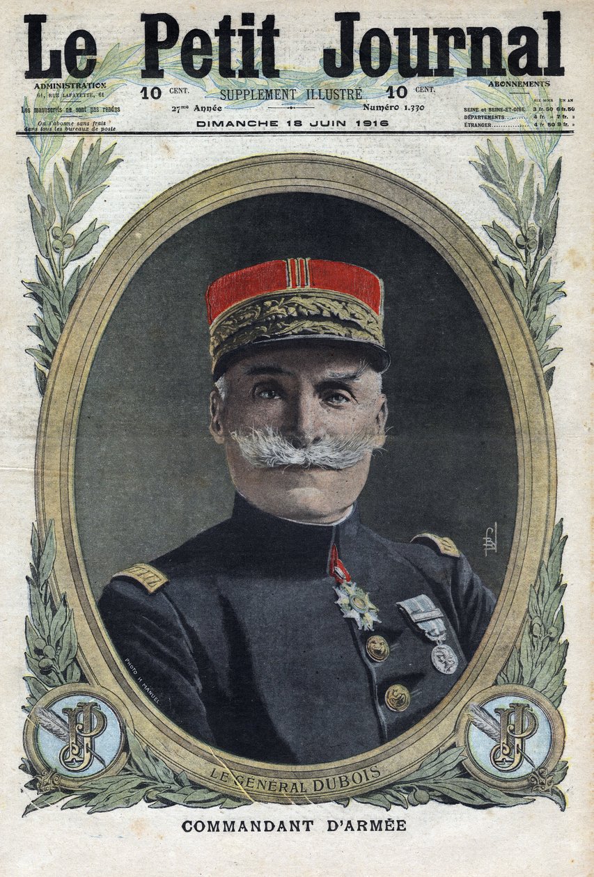 Første verdenskrig 1914-1918 (krig 14-18). Portrett av den franske generalen Pierre Dubois (1852-1924). I "" Le Petite Journal"", 18.06.1916. Privat samling av Anonymous Anonymous