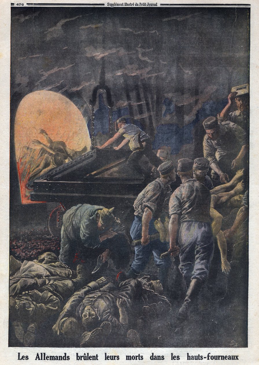 Første verdenskrig 1914-1918 (krig 14-18). Tyskerne brenner døde soldater i ovnene. I "" Le Petite Journal"", 23.04.1916. Privat samling av Anonymous Anonymous