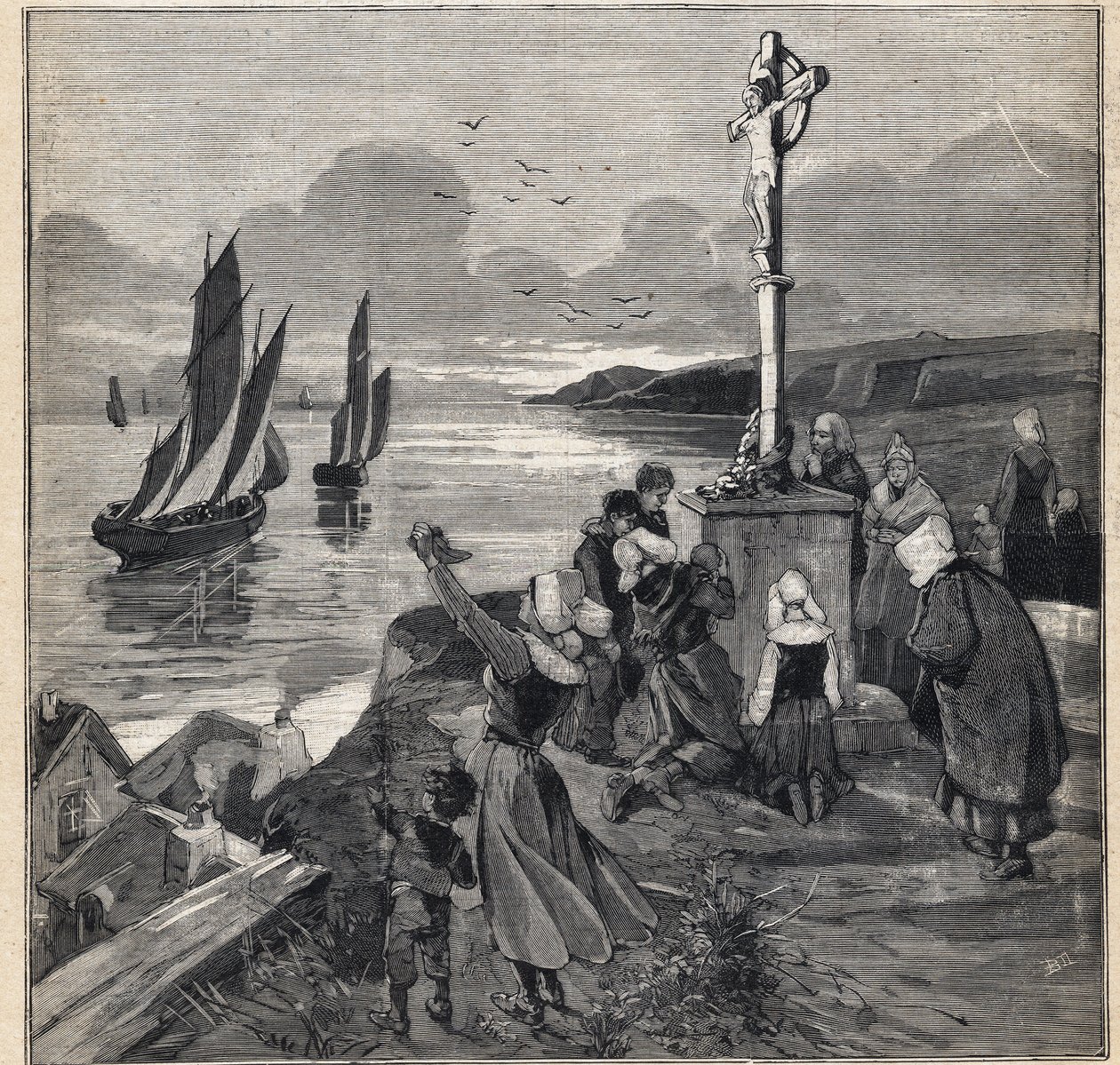Fiske på Island: fiskerne forlater Bretagne. Gravering i "" Le Petit Parisien"" 12.03.1893. av Anonymous Anonymous