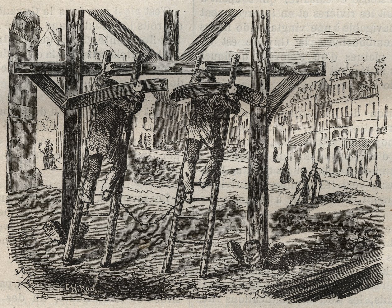 Forcats snekkere ved Toulon Bagne på 1800-tallet. Gravering i «Fangernes historie fra deres skapelse til i dag» (1877) av Pierre Zaccone (1817-1895) (Colonia Penale - Straffekoloni). Privat samling. av Anonymous Anonymous