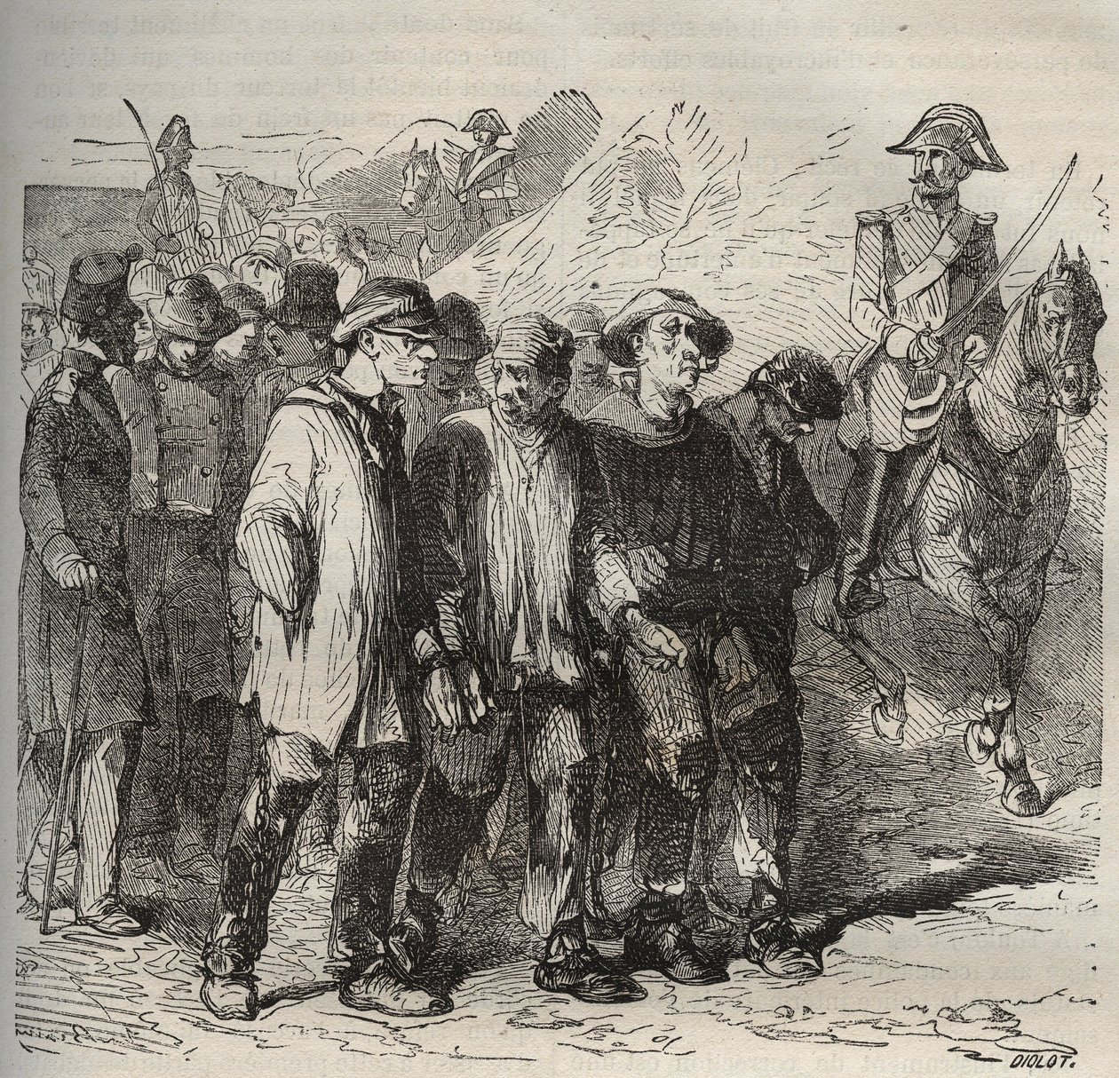 Fanger i mars ved bagne de Rochefort på 1800-tallet. Gravering i «Fangernes historie fra deres skapelse til i dag» (1877) av Pierre Zaccone (1817-1895) (Colonia Penale - Straffekoloni). Privat samling. av Anonymous Anonymous