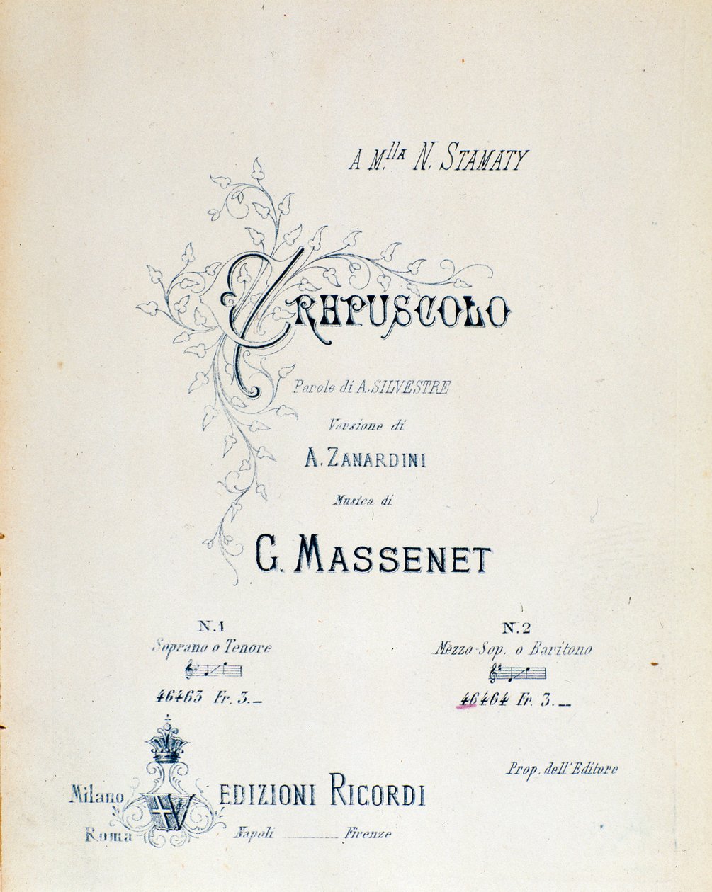 Frontispice of Crepuscule, pastoral dikt nr. 5 av Jules Massenet av Anonymous Anonymous