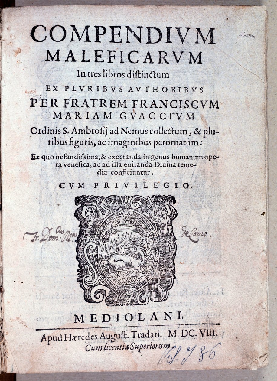 Frontispice av Compendium maleficarum av Guazzo om demonologi og hekseri (gravering av Anonymous Anonymous