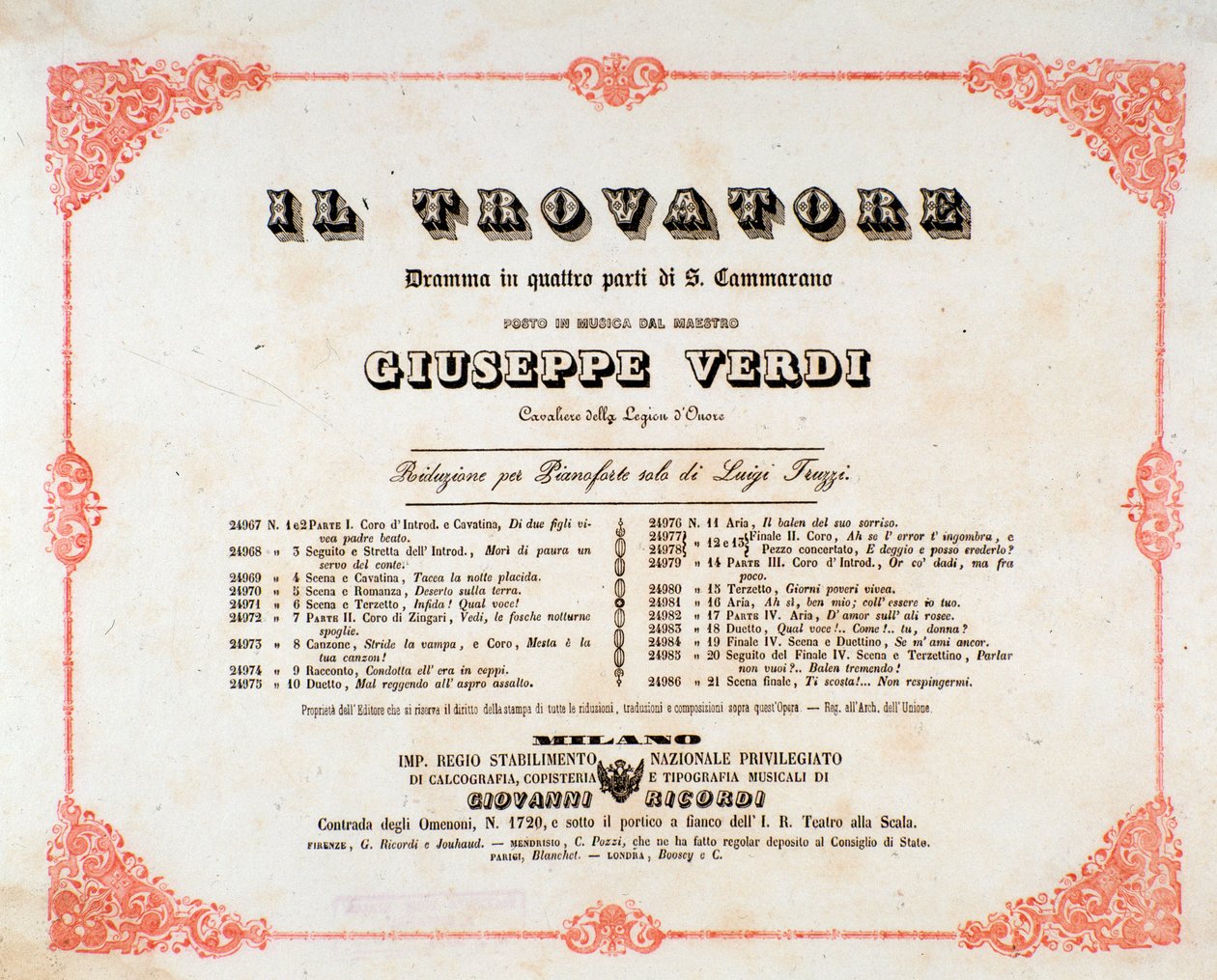 Frontispice av Il Trovatore (Trubaduren) opera av Giuseppe Verdi av Anonymous Anonymous
