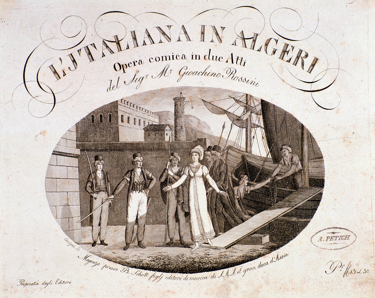 Frontispice av The Italian Girl in Alger, opera av Gioaccino Rossini av Anonymous Anonymous
