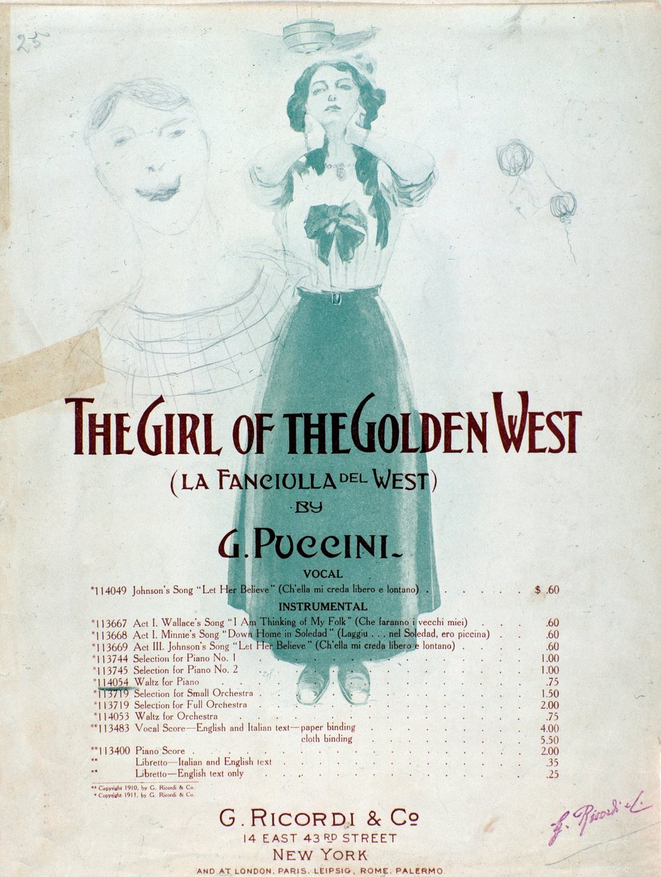 Frontispice av musikalsk partitur av The Girl of the West av Puccini av Anonymous Anonymous