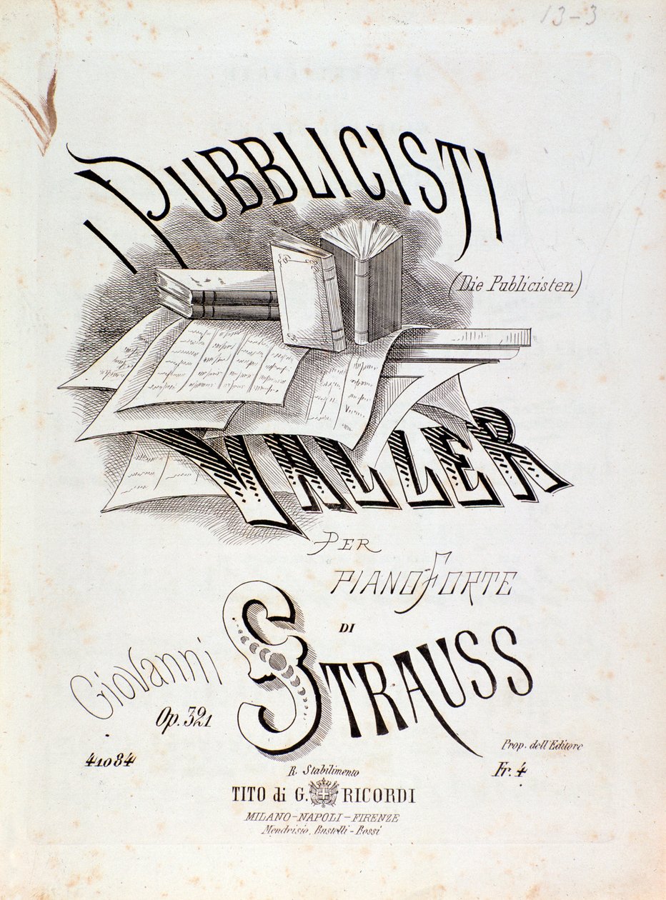 Frontispice av partituret til The Publicists (Op. 321) av Johann Strauss av Anonymous Anonymous