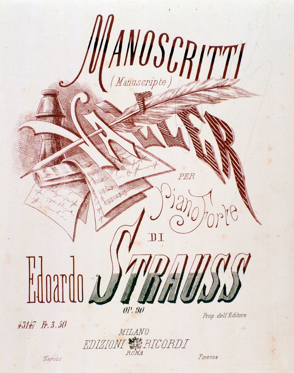 Frontispice av musikalsk partitur av Waltzes for Piano av Eduard Strauss av Anonymous Anonymous