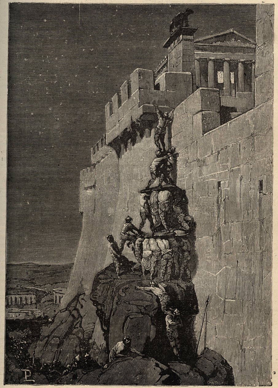Gauls trying to seize the Capitol (390 BC) - Geese save the Roman Capitol from Gaulish invaders - - engraving 1890 av Anonymous Anonymous