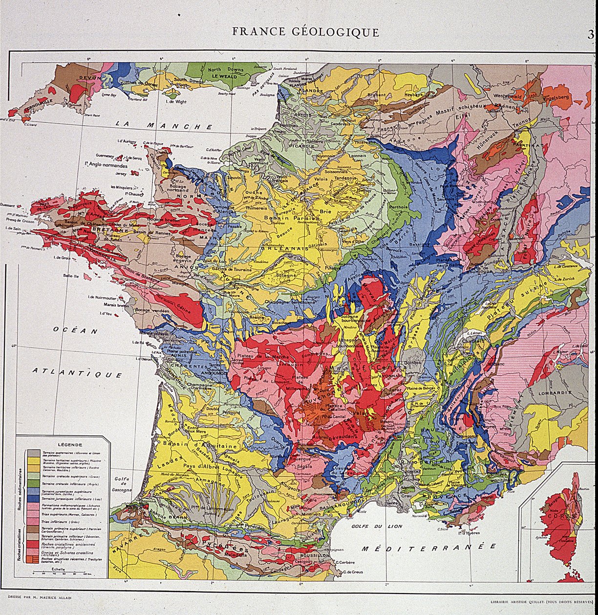 Geografisk kart: Geologisk Frankrike - Atlas fra 1950-tallet. av Anonymous Anonymous