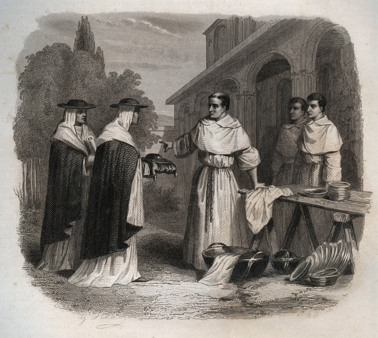 Giovanni da Fidanza kjent som Bonaventure (rundt 1217-1274) (San Bonaventura) mottok hatten til kardinal. Gravering fra 1846 i "" Lives of the saints"". Privat samling. av Anonymous Anonymous
