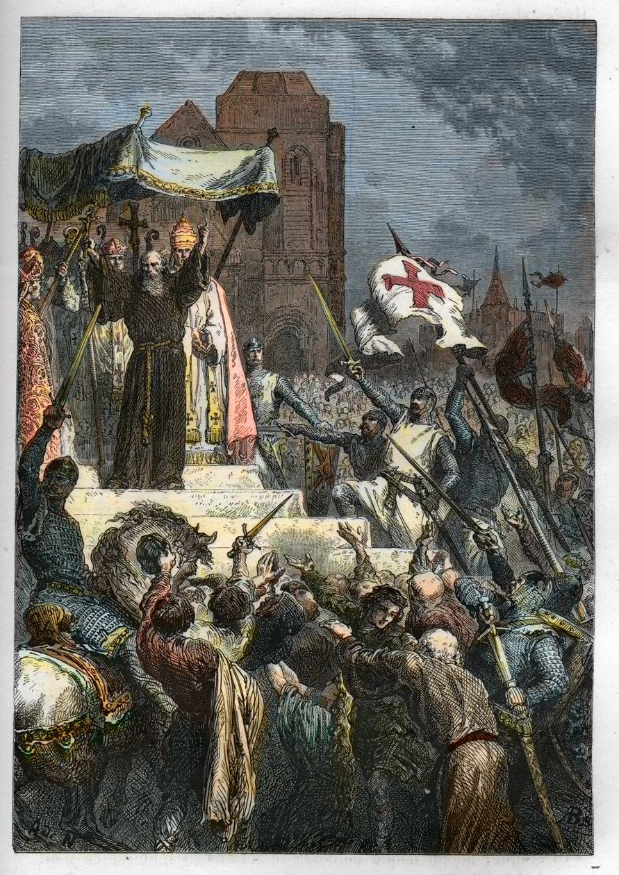 Gud vil ha det: ved konsilet i Clermont (i dag Clermont Ferrand (Clermont-Ferrand), Auvergne), forkynte eremitten Peter (1050-1115) det første korstoget før pave Urban II av Anonymous Anonymous