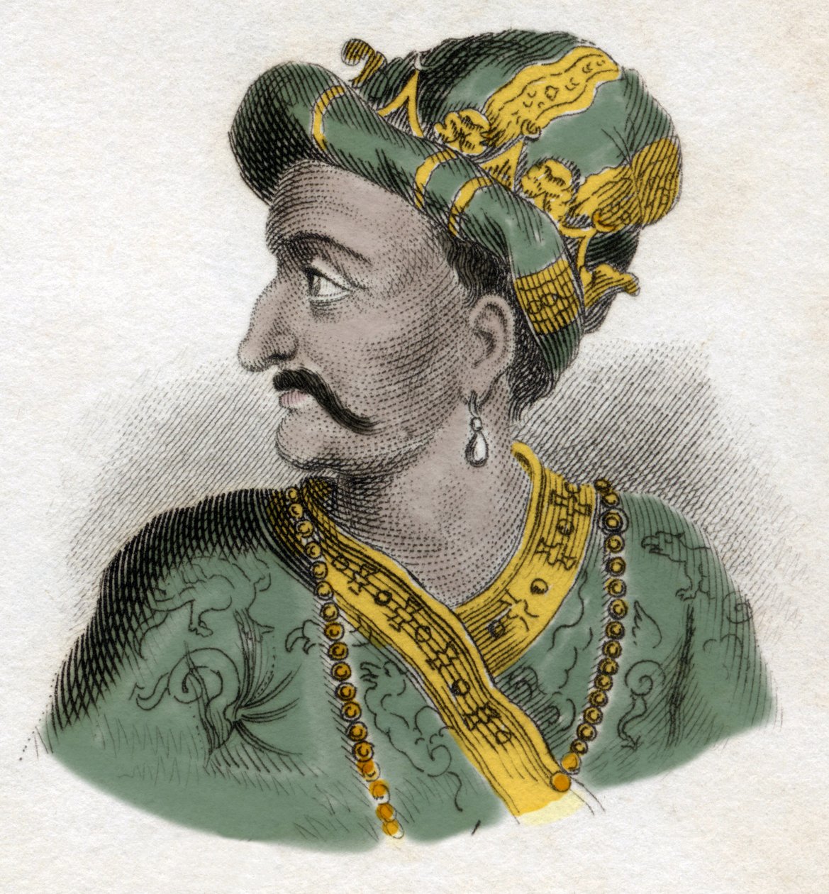 Grand Moghol (Mogol eller Moghul) (sannsynligvis Aurangzeb (1618-1707), også kjent som Alamgir) (Abu Muzaffar Muhiuddin Muhammad Aurangzeb Alamgi) - gravering fra 1800-tallet - Milanese av Anonymous Anonymous