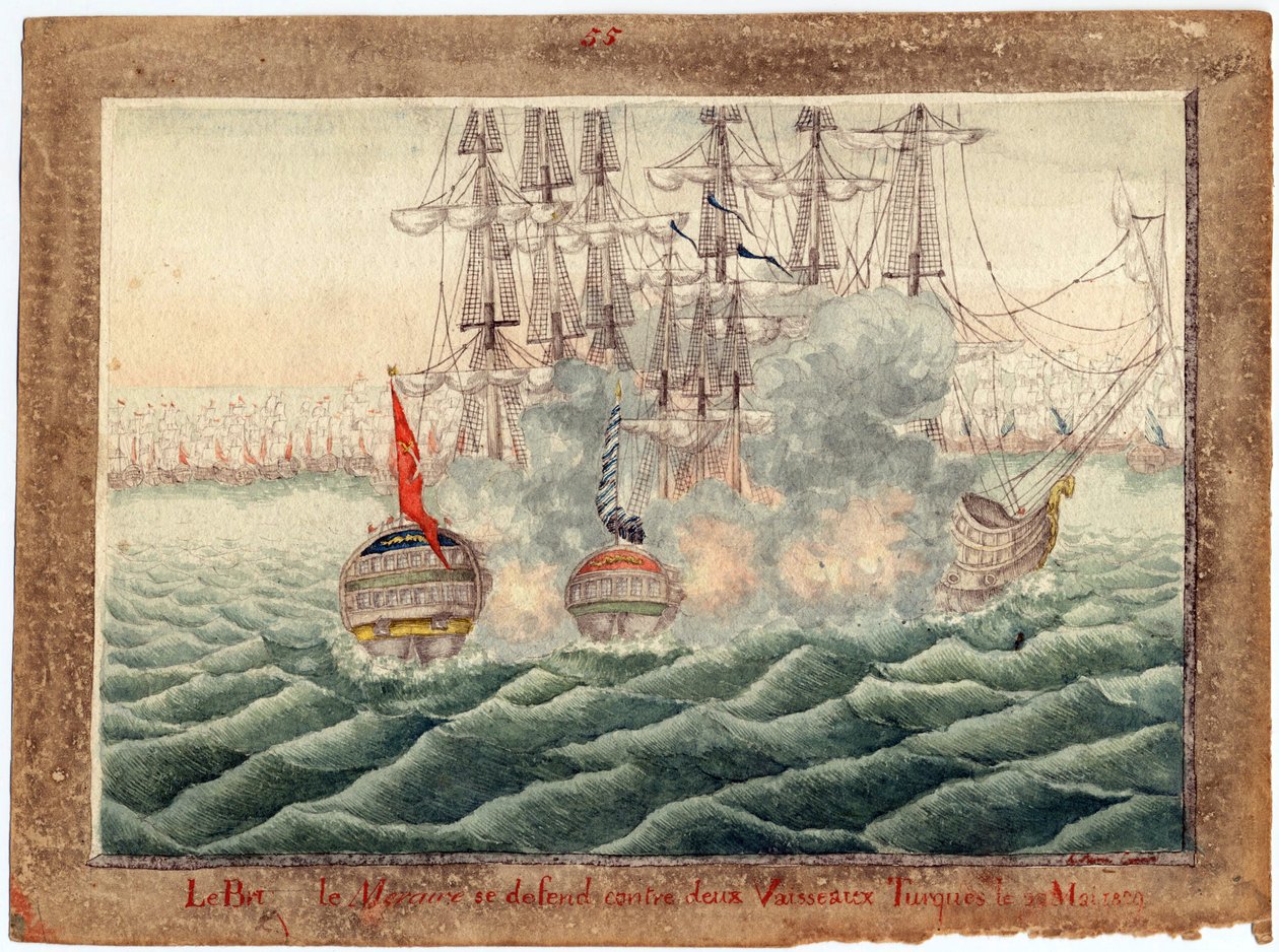 Guerre russo-turque de 1828-1829 - Brig ""Mercury"" kjemper mot to tyrkiske skip 14. mai av Anonymous Anonymous