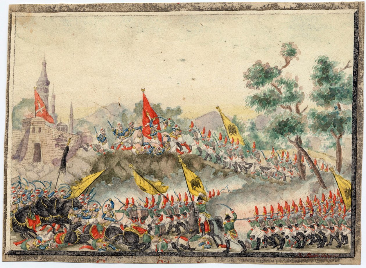Guerre russo-turque de 1828-1829 - Russisk hær erobret Izmail (Ismail) festning i 1790 - Anonym - 1829 - Akvarell på papir - 19x26 - Privat samling av Anonymous Anonymous