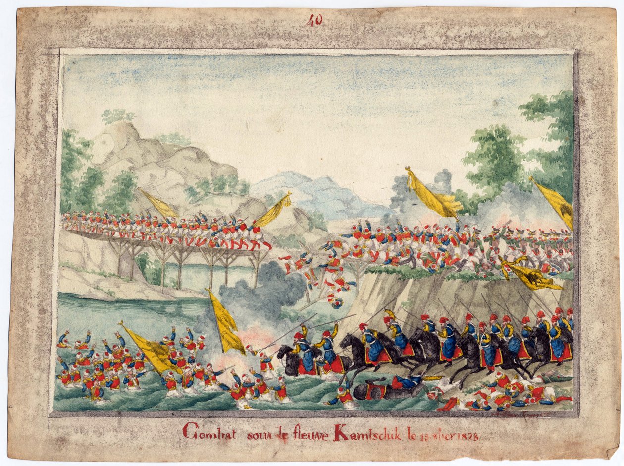 Guerre russo-turque de 1828-1829 - Slaget ved elven Kamchik 15. oktober 1828 - Anonym - 1829 - Akvarell på papir - 22,4x30 - Privat samling av Anonymous Anonymous