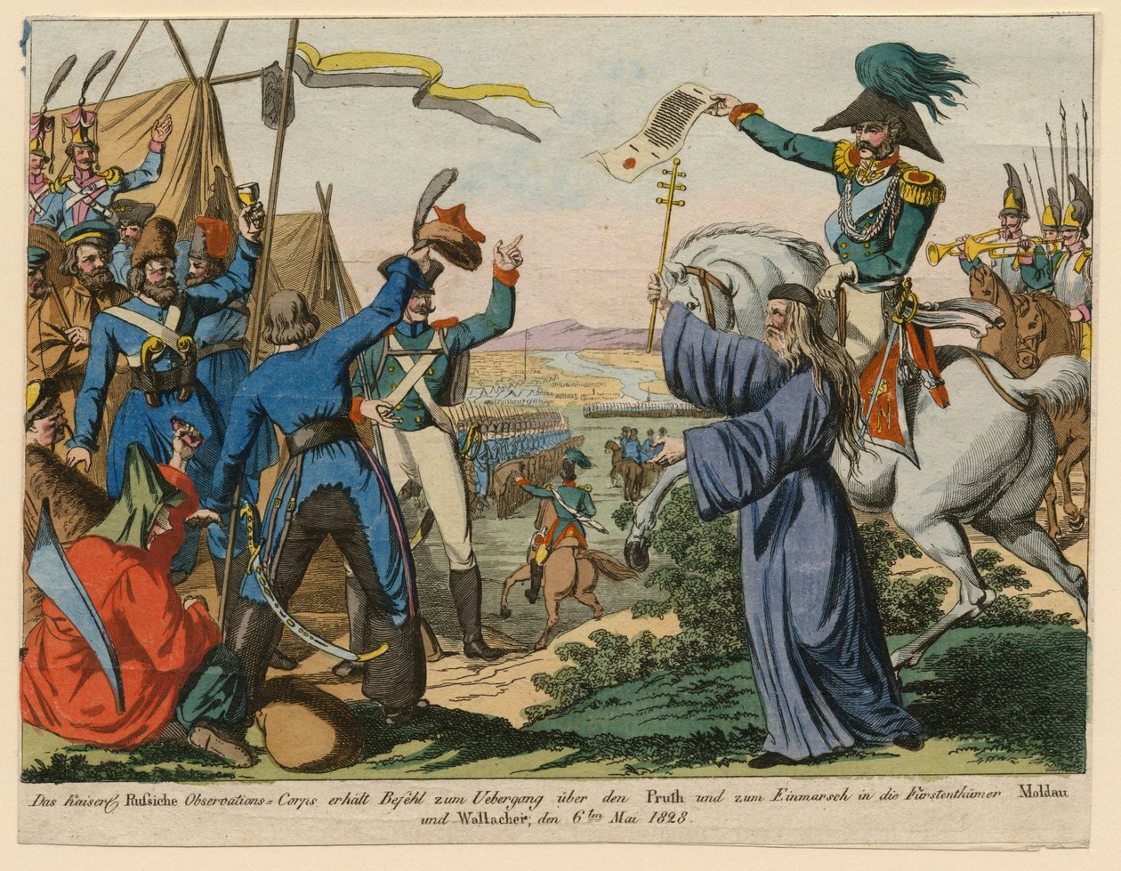 Guerre russo-turque de 1828-1829 - Det russiske observasjonskorpset mottar kommandoen for å krysse Pruth-elven 6. mai av Anonymous Anonymous