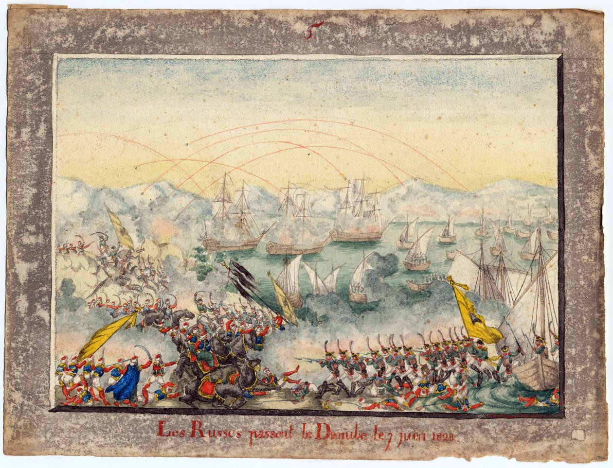 Guerre russo-turque de 1828-1829 - Russerne krysset Donau i 1828 - Anonym - 1829 - Akvarell på papir - 22x30 - Privat samling av Anonymous Anonymous