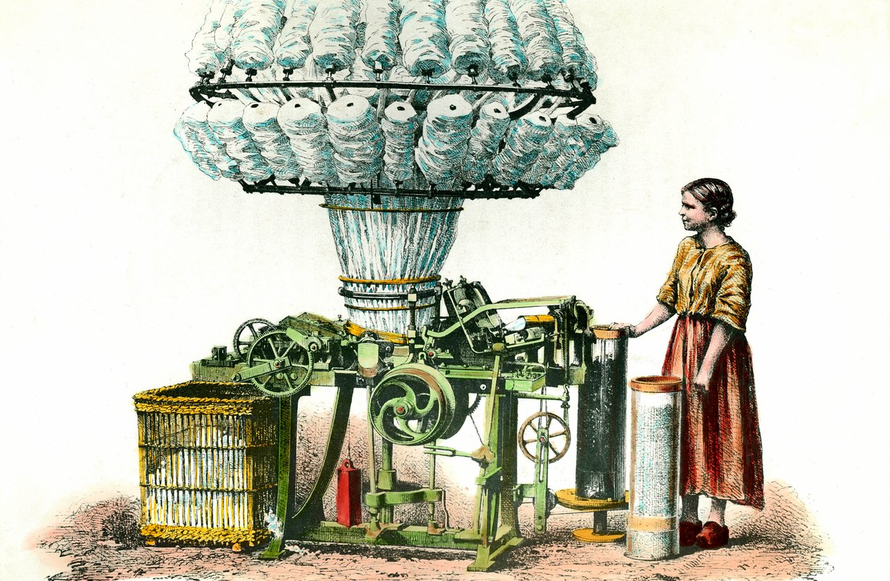 Habner kam brukes til å spunne ull. 1800-talls gravering privat samling. av Anonymous Anonymous