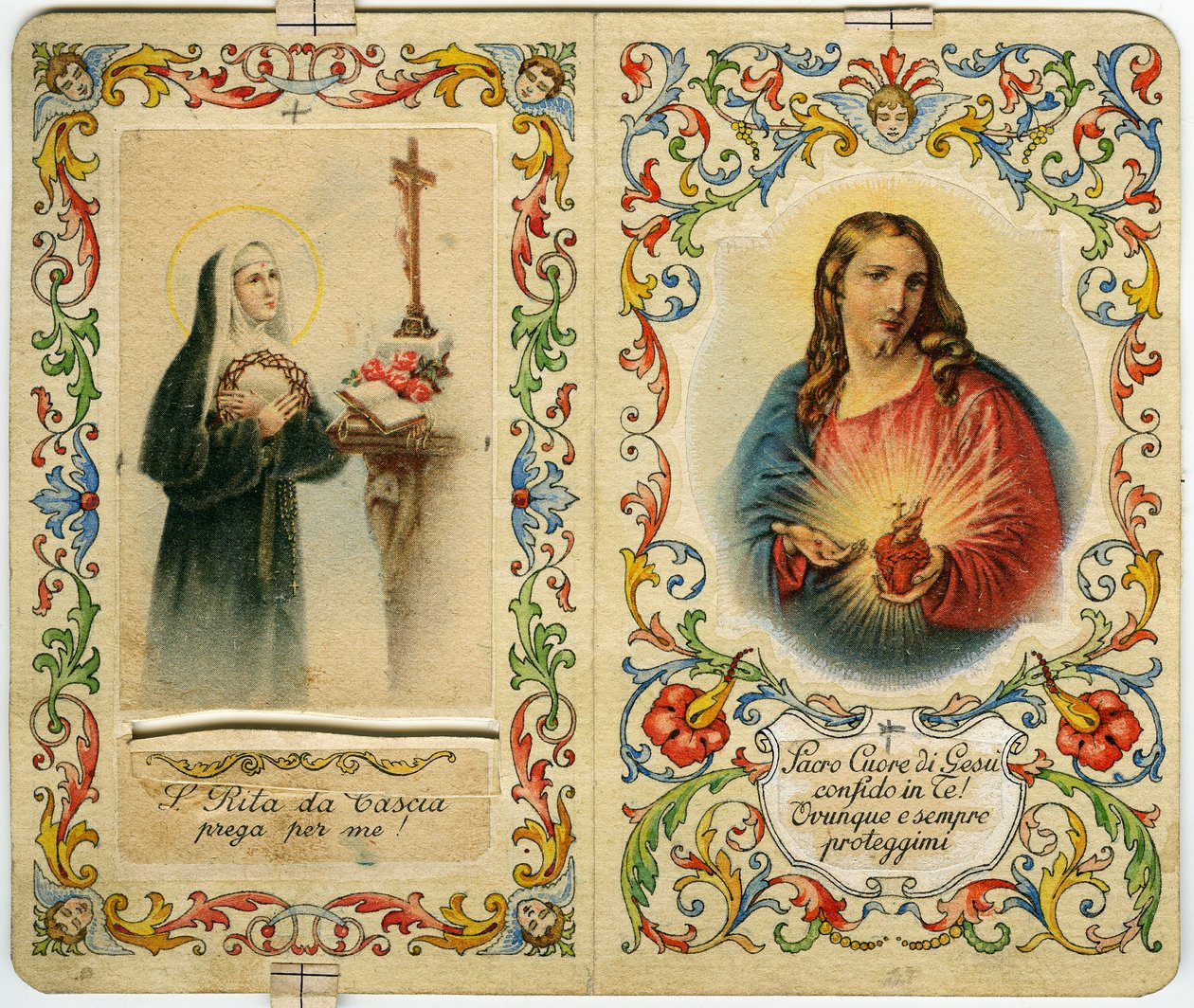 Hellig bilde med den hellige Rita av Cascia og Jesus med hellig hjerte (trykk) av Anonymous Anonymous
