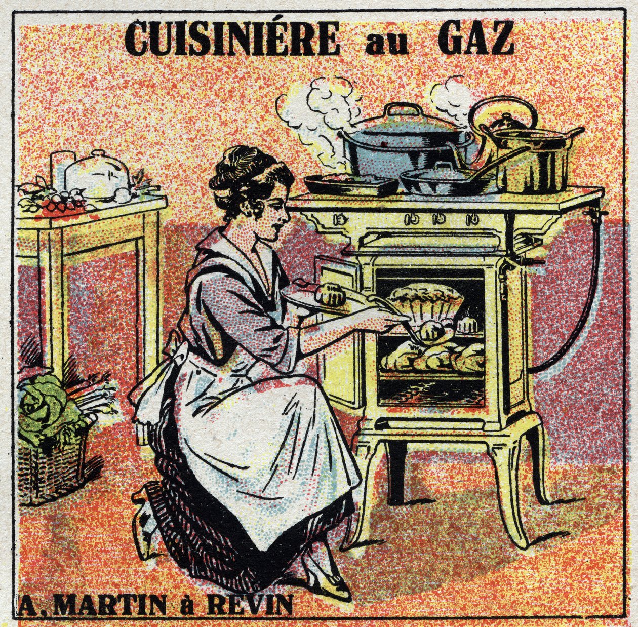 Home heating: Arthur Martin gas stove. Anonymous illustration from 1925. Private collection. av Anonymous Anonymous