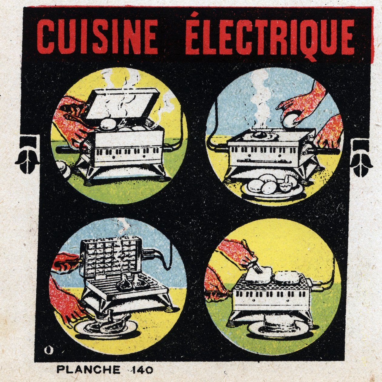 Husholdningsbruk av elektrisitet: elektrisk kjøkken med grill. Anonym illustrasjon fra 1925. Privat samling. av Anonymous Anonymous