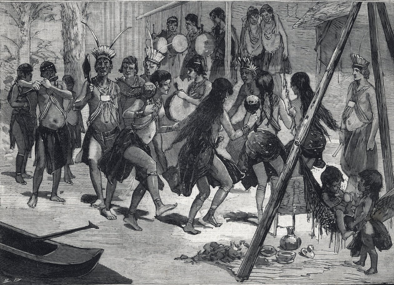 Human Zoo: Indigenous people of the Caribbean at the garden of acclimatization in Paris. Engraving in “” Le petit parisien”” on 13/03/1892. Private Collection av Anonymous Anonymous