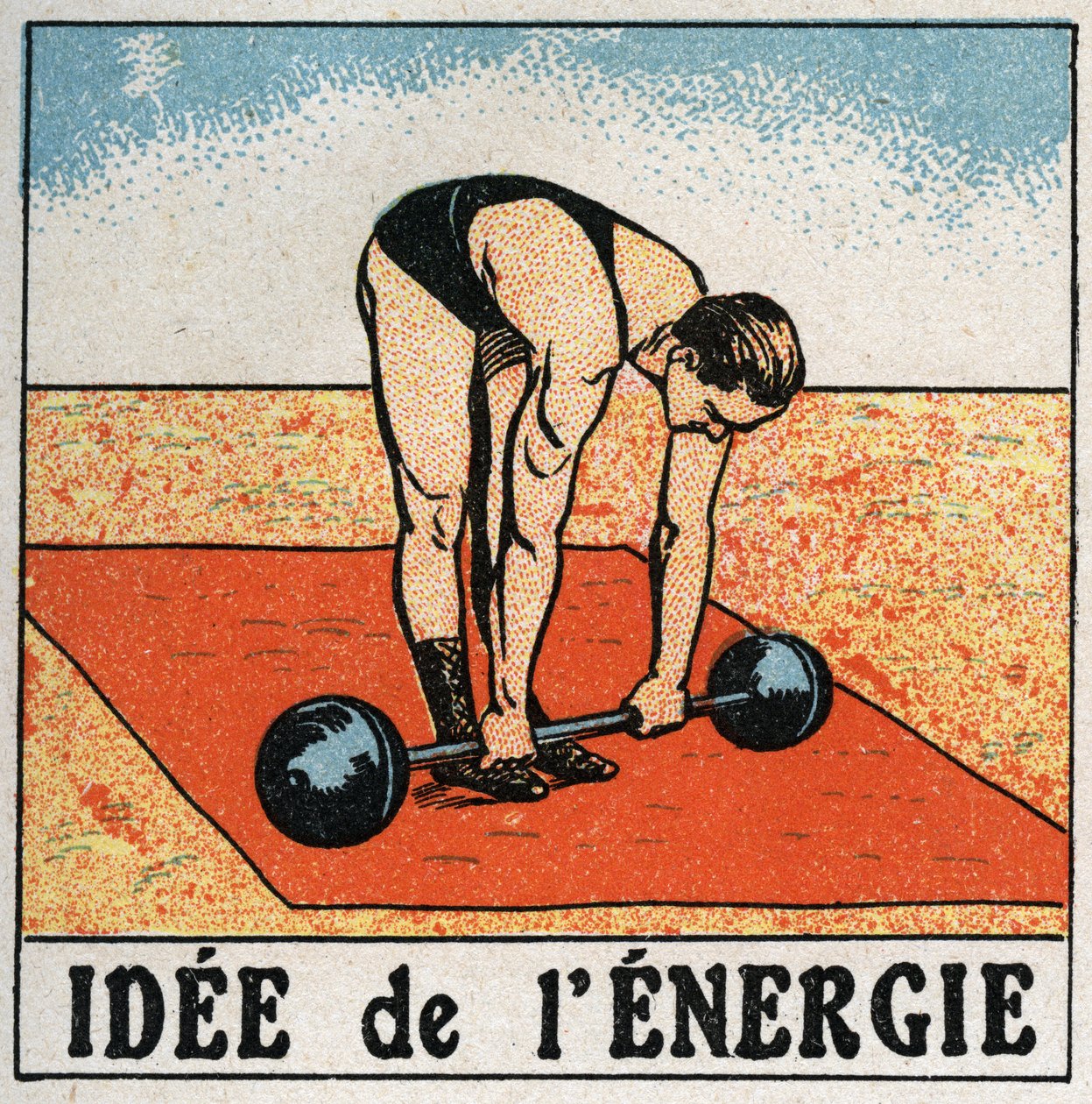 Idee of energy: athlete lifting a weight. Anonymous illustration of 1925. Private collection. av Anonymous Anonymous