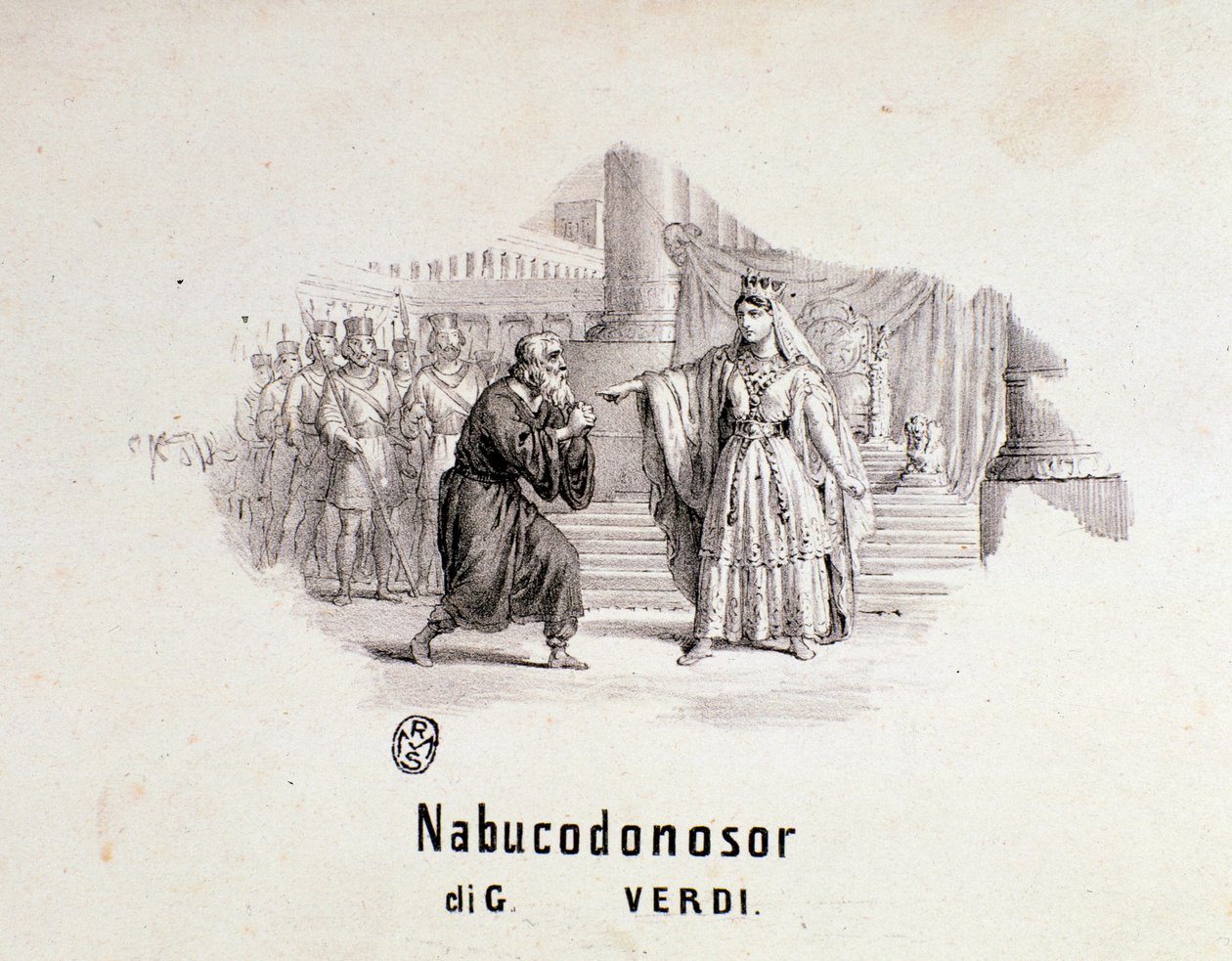 Illustrert frontispice av musikalsk partitur av Nabucco-operaen av Giuseppe Verdi av Anonymous Anonymous