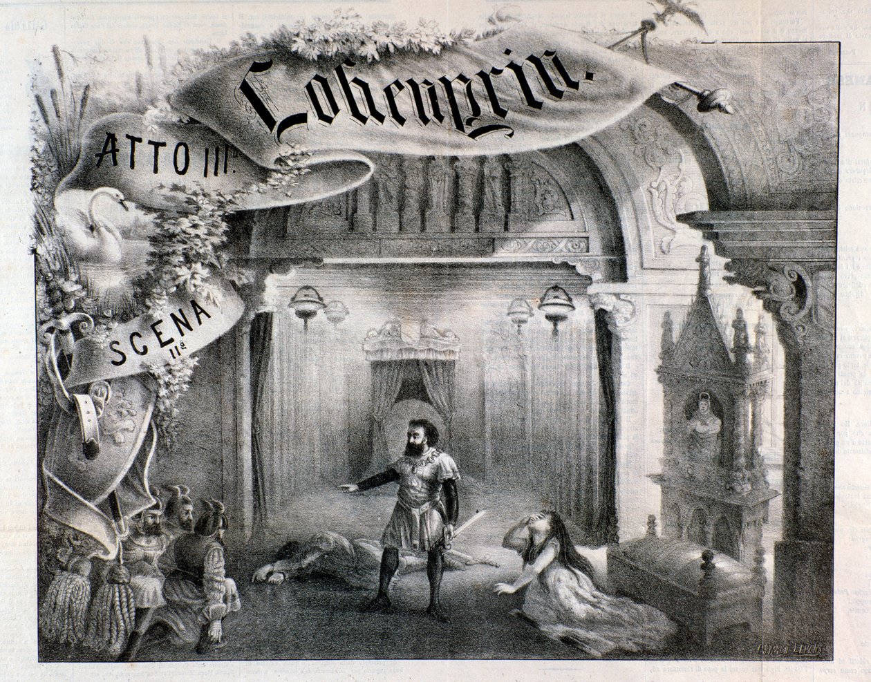 Illustrasjon for scene 2, akt III av Lohengrin, opera av Wagner av Anonymous Anonymous