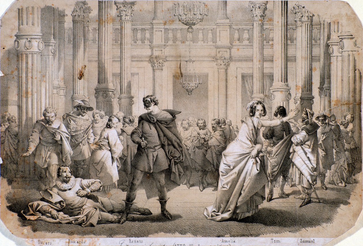 Illustrasjon av en maskert ball, opera av Giuseppe Verdi av Anonymous Anonymous