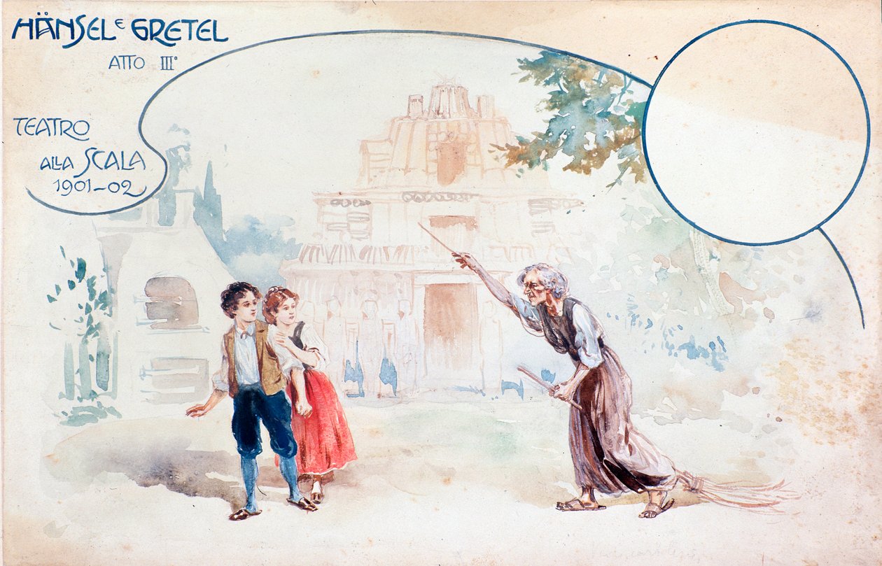 Illustrasjon av Hansel und Gretel opera av Humperdinck, under forestillingen på teatro alla Scala av Anonymous Anonymous