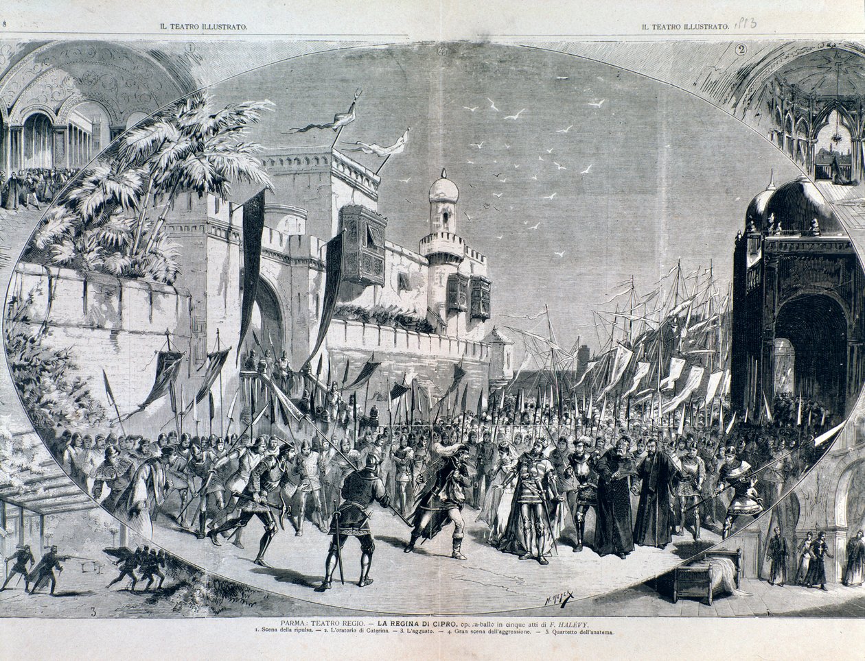 Illustrasjoner til operaen Dronningen av Kypros av Halevy fremført i 1883 i Parma av Anonymous Anonymous