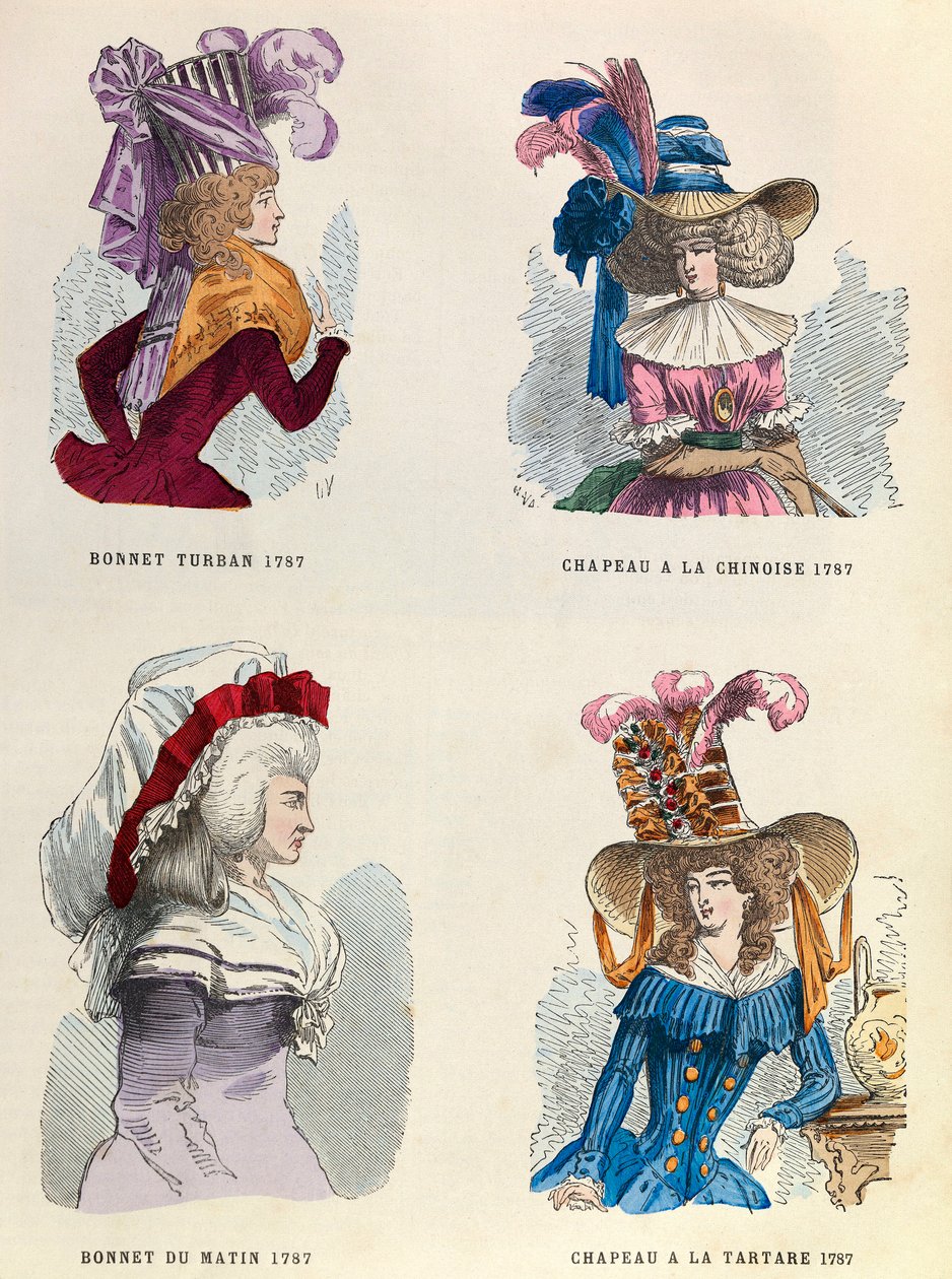 I 1787 Turbanhatt; Morgen lue; Kinesisk lue og tartarhatt - privat samling av Anonymous Anonymous